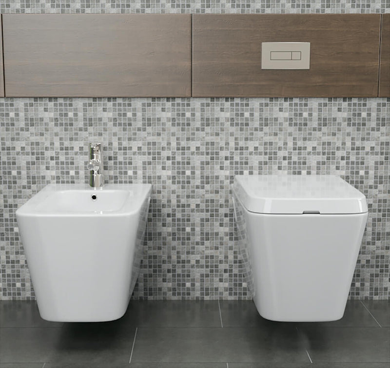 Coppia di Sanitari Sospesi Wc e Bidet in Ceramica 36x57x32 Cm Vorich Minimal Bianco-4