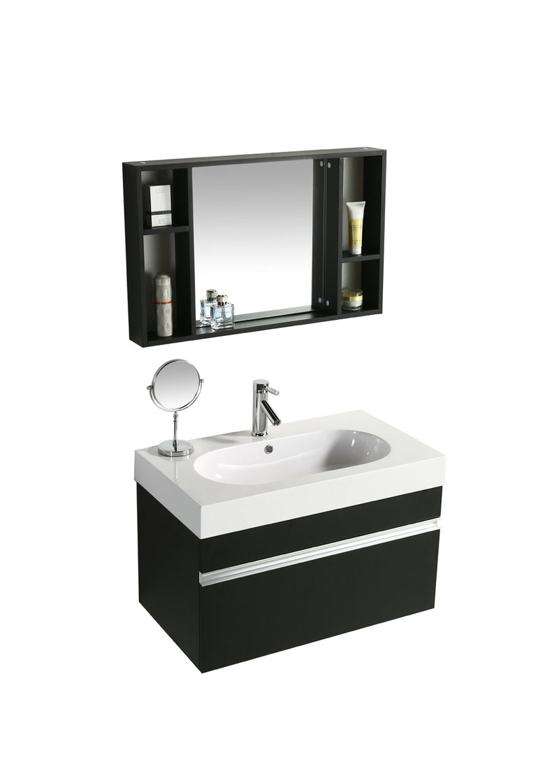 Mobile Bagno Sospeso 90 cm in MDF con Specchiera Vorich Idea Nero-1