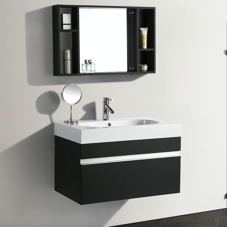 Mobile Bagno Sospeso 90 cm in MDF con Specchiera Vorich Idea Nero-2