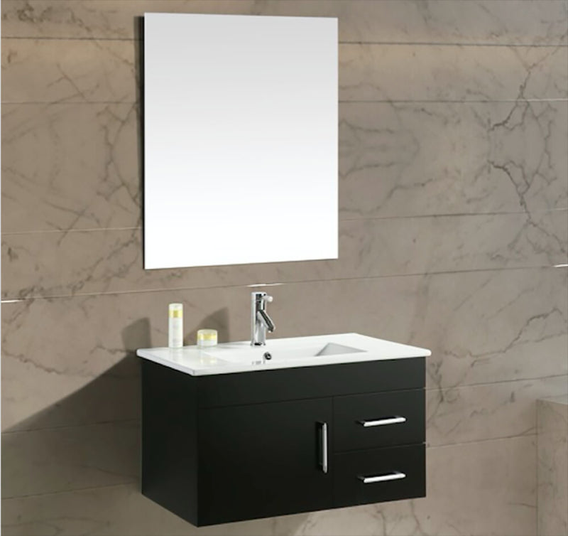 Mobile Bagno Sospeso 80 cm in MDF con Specchiera Vorich Dublino Nero-2