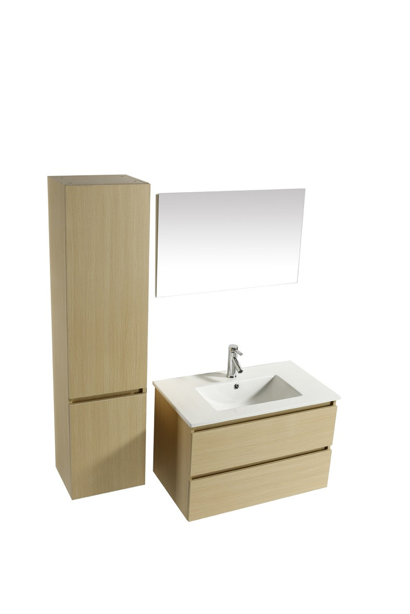 Mobile Bagno Sospeso 81 cm in MDF con Colonna e Specchiera Vorich Miami Sabbia-1