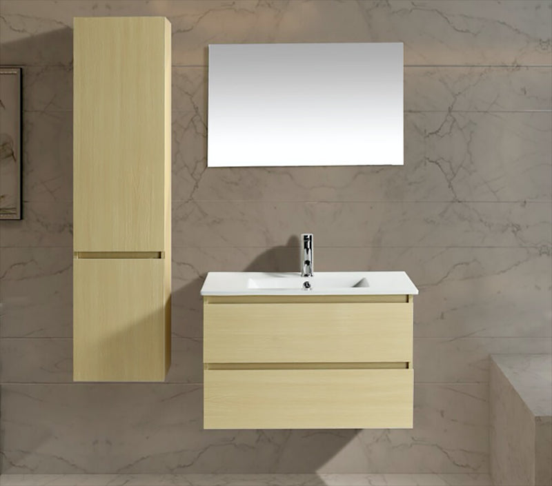 Mobile Bagno Sospeso 81 cm in MDF con Colonna e Specchiera Vorich Miami Sabbia-2