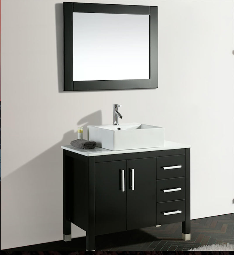 Mobile Bagno 91 cm in Legno Massello con Specchiera Vorich Old England Family Nero-1