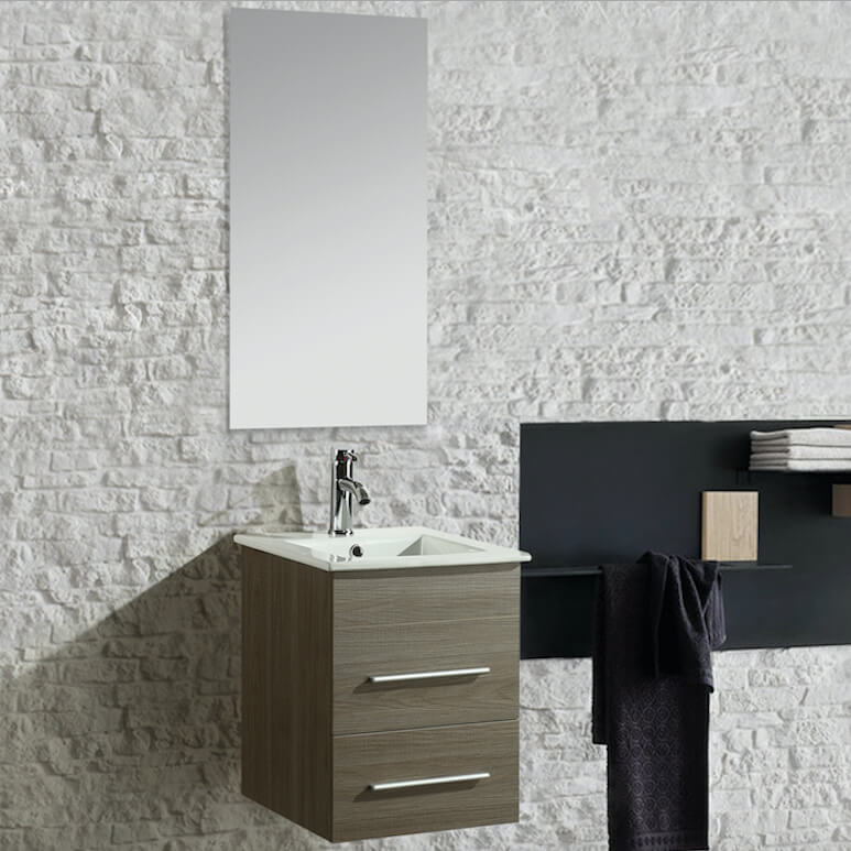 Mobile Bagno Sospeso 41 cm Lavabo e Specchio Vorich Rayan Rovere-3