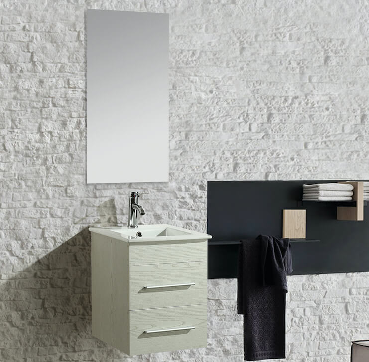 Mobile Bagno Sospeso 41 cm Lavabo e Specchio Vorich Rayan Bianco-4