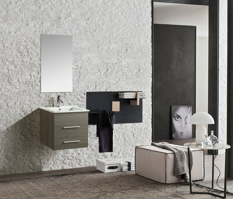 Mobile Bagno Sospeso 53 cm in MDF con Specchio Vorich Jasmin Grigio-3