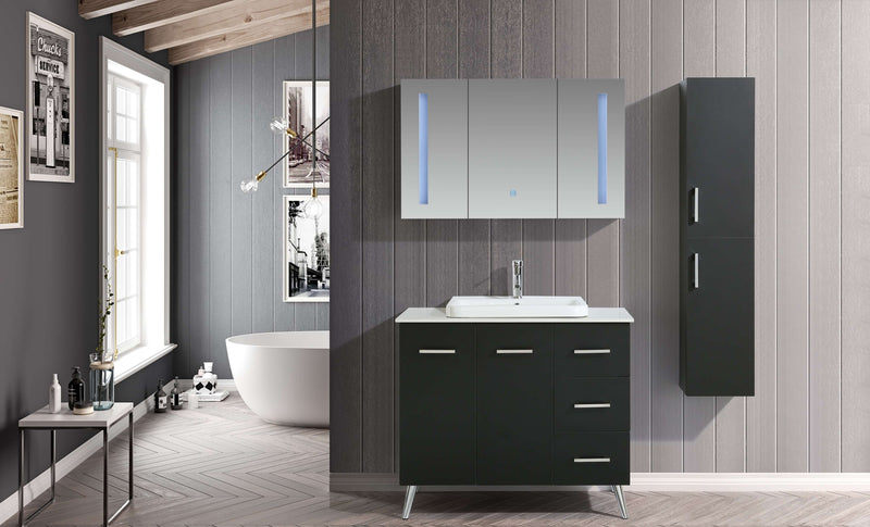 Mobile Bagno Lavabo Specchiera e 1 Pensile Vorich Space England Nero Varie Misure-3