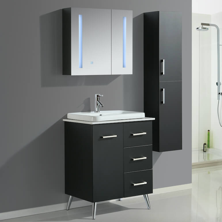 Mobile Bagno Lavabo Specchiera e 1 Pensile Vorich Space England Nero Varie Misure-2