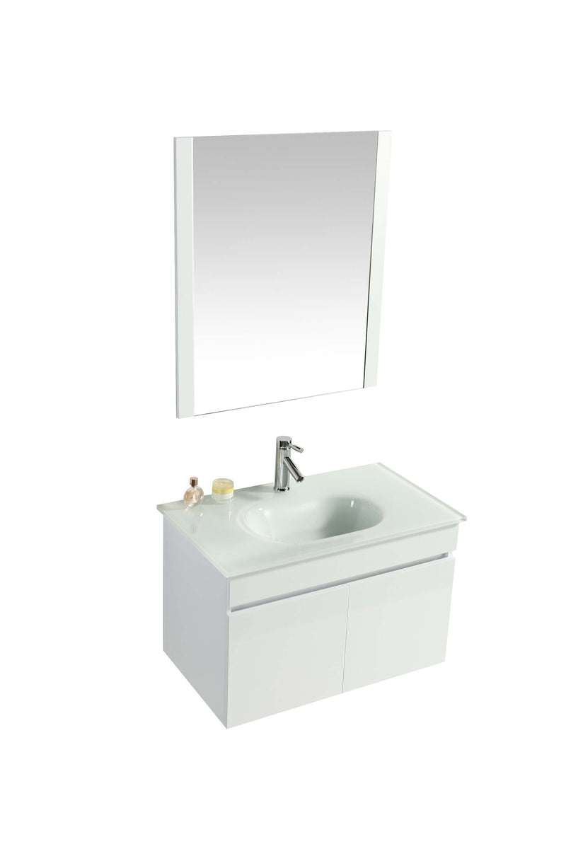 Mobile Bagno Sospeso 80 cm Lavabo e Specchio Vorich Easy Bianco-1