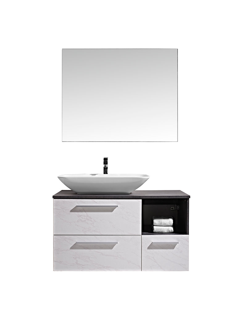 Mobile Bagno Sospeso 100 cm Lavabo e Specchio London Bianco-1