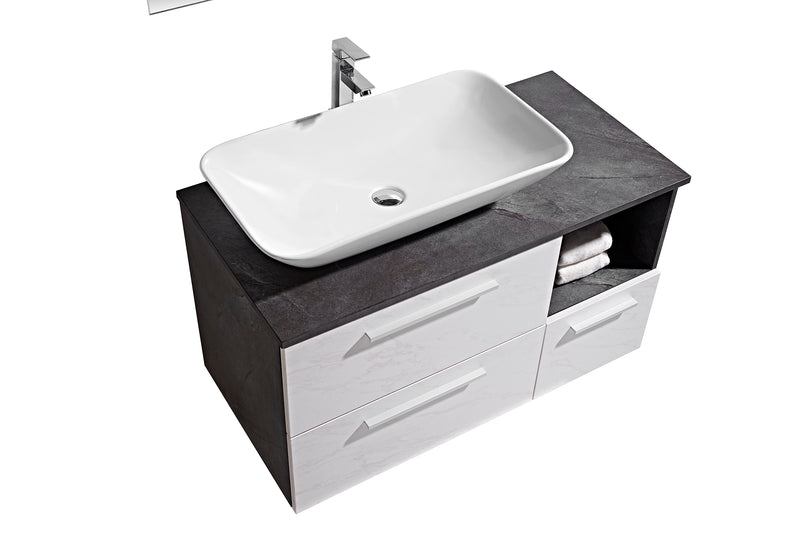 Mobile Bagno Sospeso 100 cm Lavabo e Specchio London Bianco-5