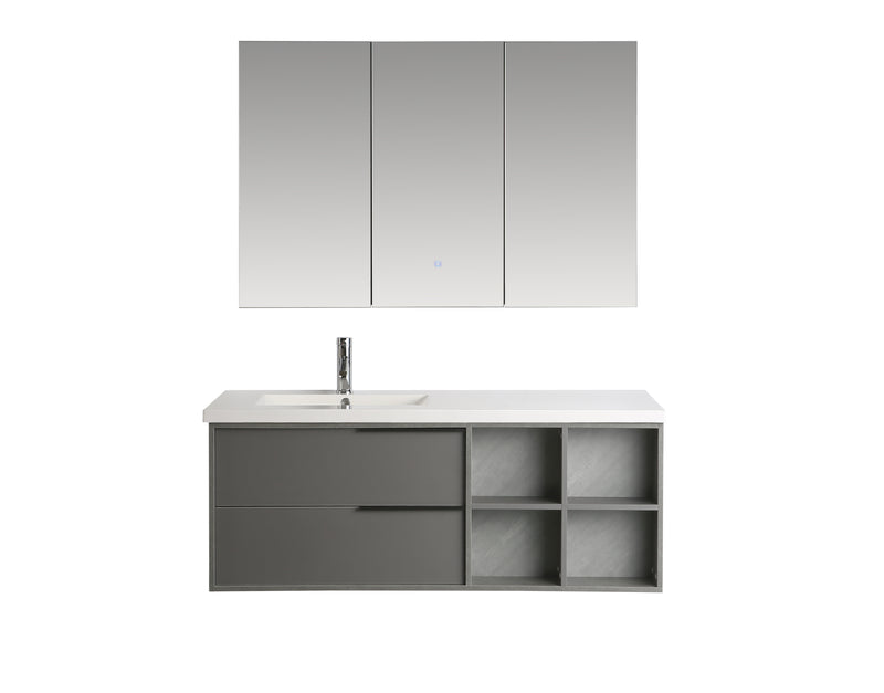 Mobile Bagno Sospeso 130 cm Lavabo e Specchio Marte Grigio-1