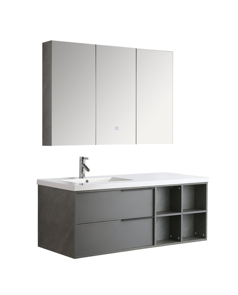 Mobile Bagno Sospeso 130 cm Lavabo e Specchio Marte Grigio-4