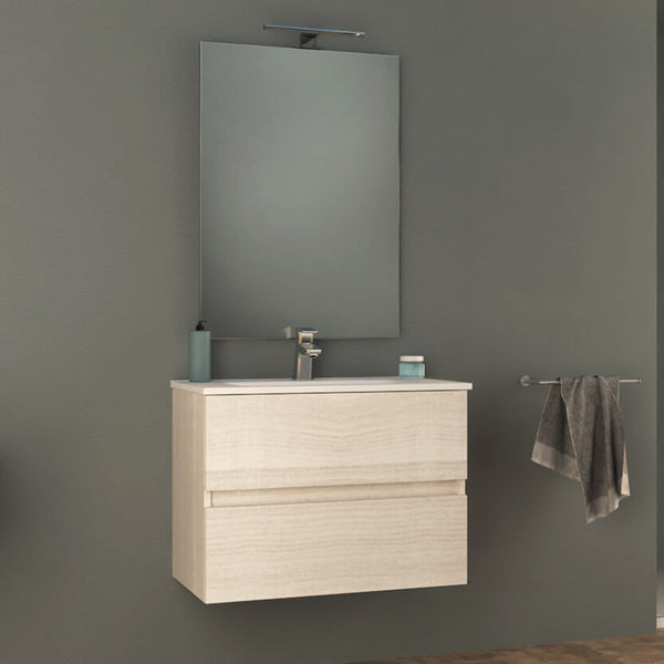 Badezimmer-Hängeschrank 74 cm Tavassi Giove Rovere Bianco Waschbecken und Spiegel sconto