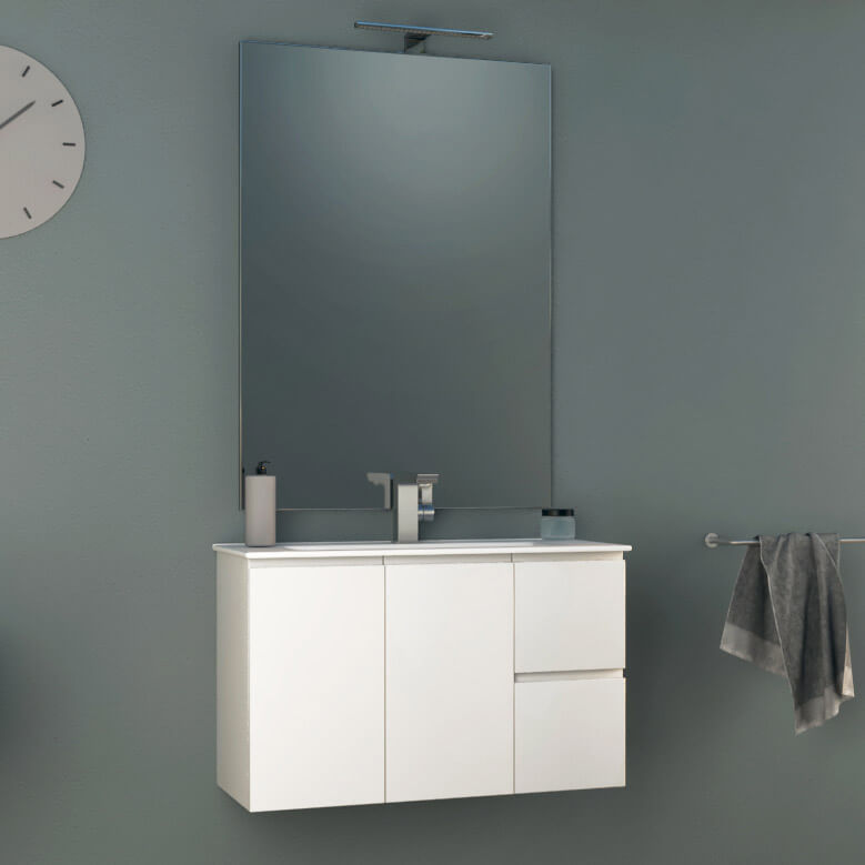 Mobile Bagno Sospeso 80 cm Lavabo e Specchio Tavassi Urano Bianco Lucido-1