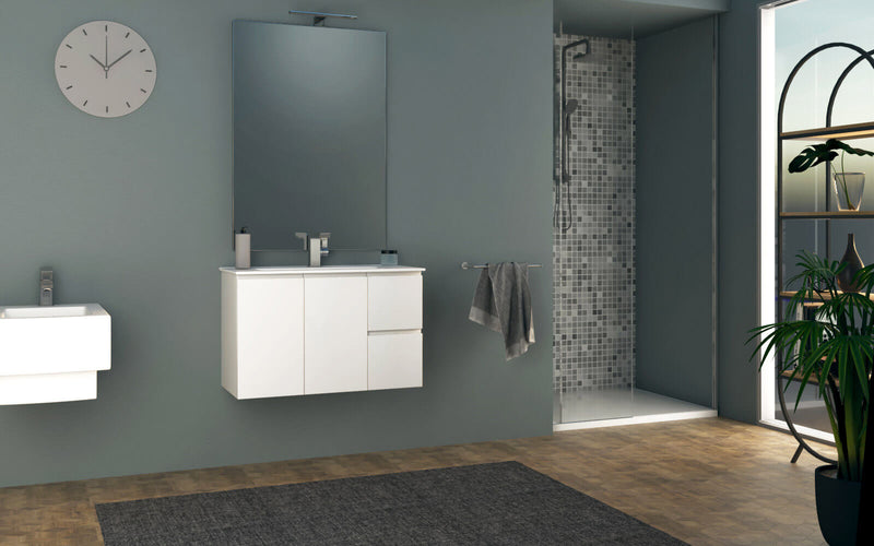 Mobile Bagno Sospeso 80 cm Lavabo e Specchio Tavassi Urano Bianco Lucido-4