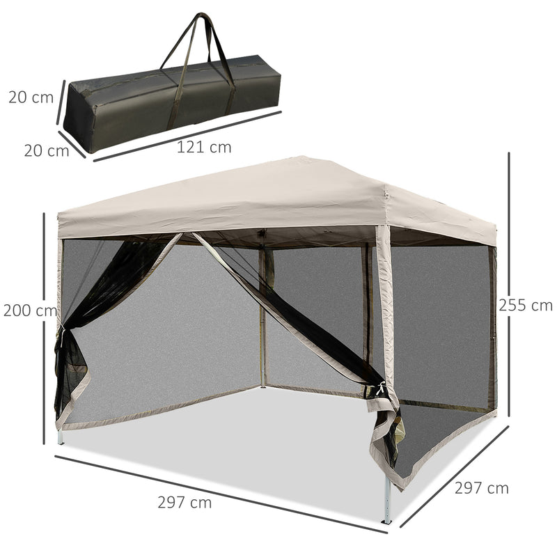 Gazebo da Giardino 3x3m in Acciaio Pareti Rimovibili Tessuto Oxford Crema -3