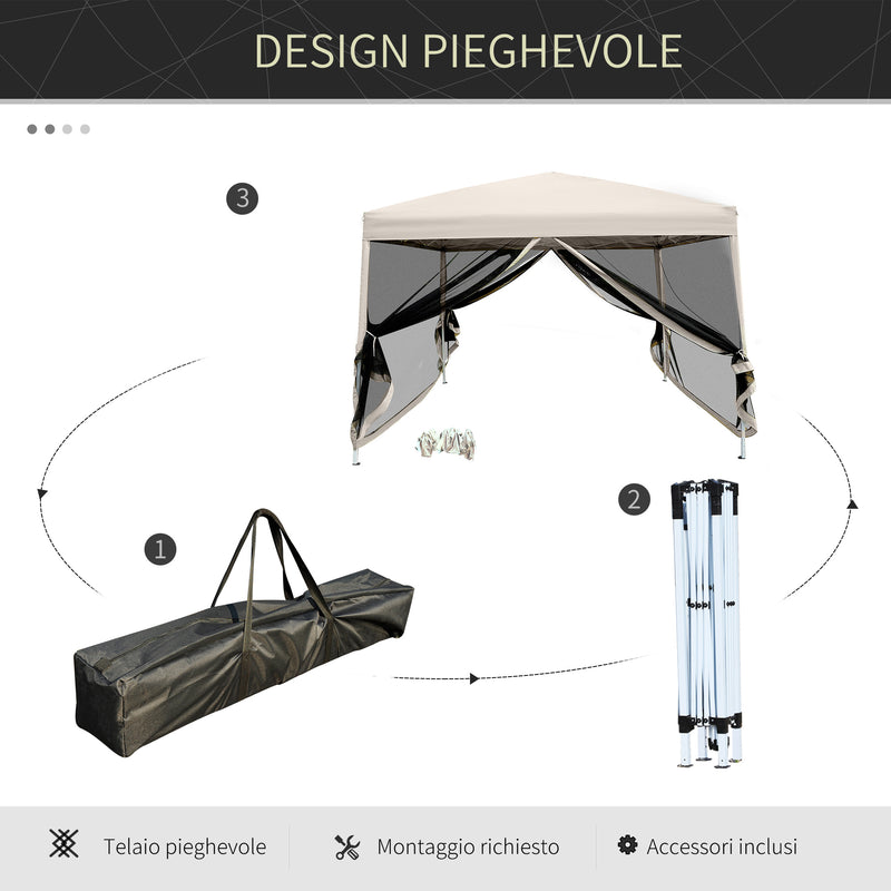 Gazebo da Giardino 3x3m in Acciaio Pareti Rimovibili Tessuto Oxford Crema -4