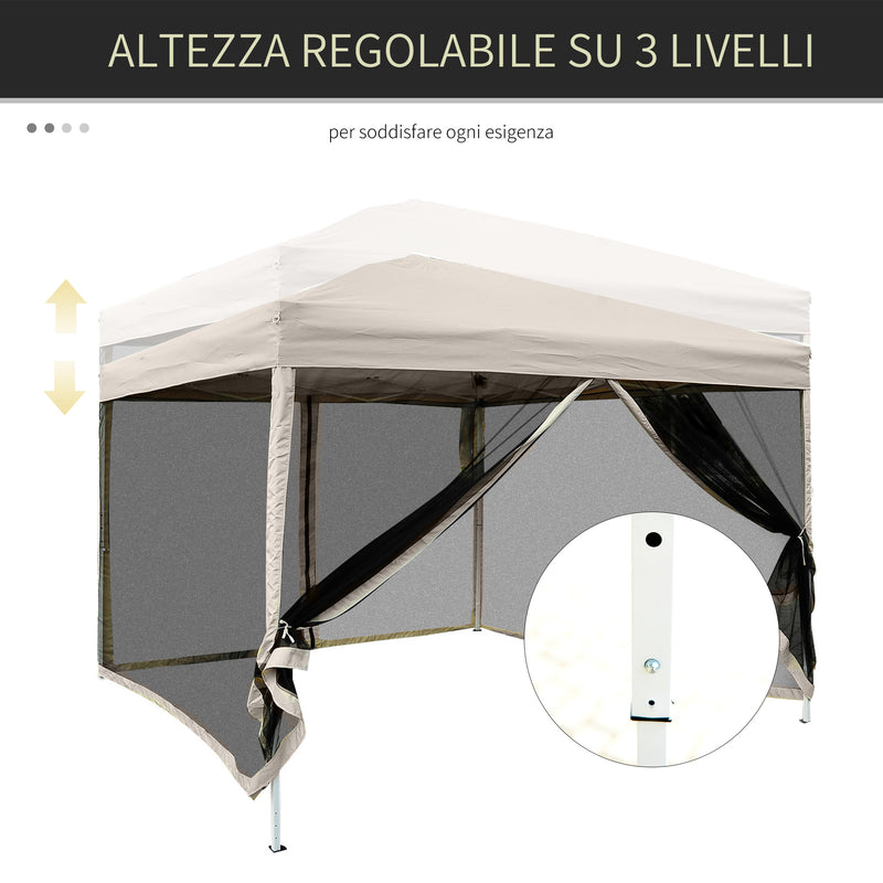 Gazebo da Giardino 3x3m in Acciaio Pareti Rimovibili Tessuto Oxford Crema -6