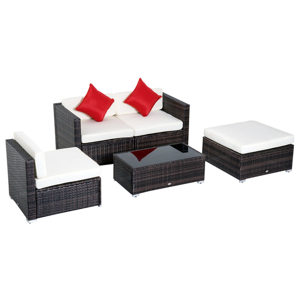 online Garten-Lounge-Set aus synthetischem Rattan, Sofa, Sessel, Hocker und braunem Couchtisch