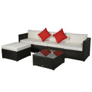 Set Salotto da Giardino in Rattan Sintetico 4 Poltrone Pouf e Tavolino Marrone -1