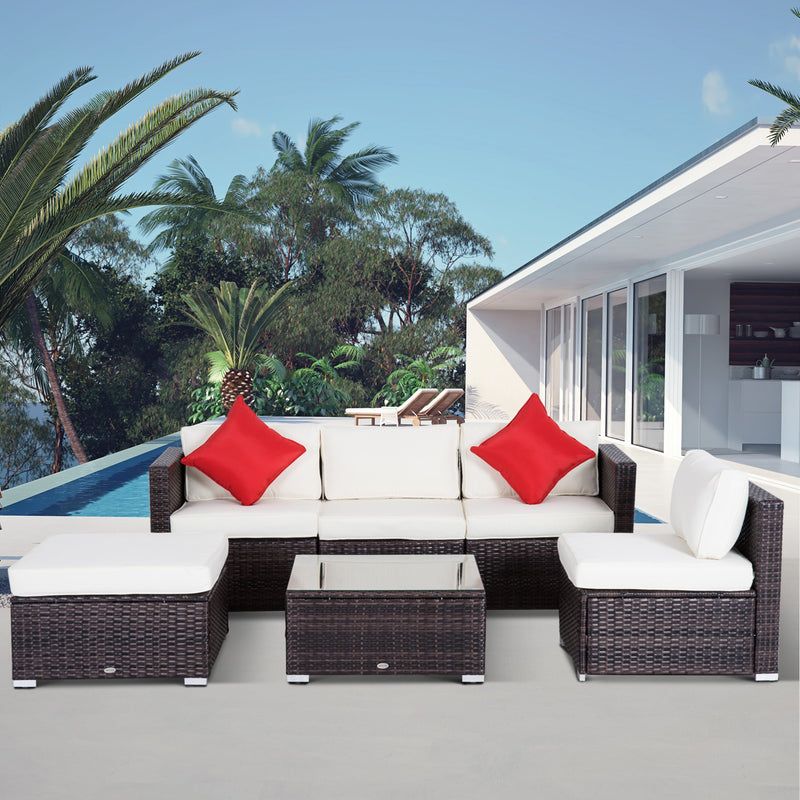 Set Salotto da Giardino in Rattan Sintetico 4 Poltrone Pouf e Tavolino Marrone -2