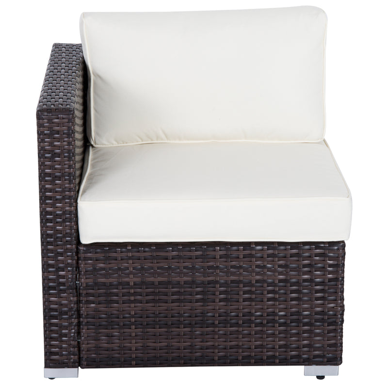 Set Salotto da Giardino in Rattan Sintetico 4 Poltrone Pouf e Tavolino Marrone -4