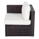 Set Salotto da Giardino in Rattan Sintetico 4 Poltrone Pouf e Tavolino Marrone -5