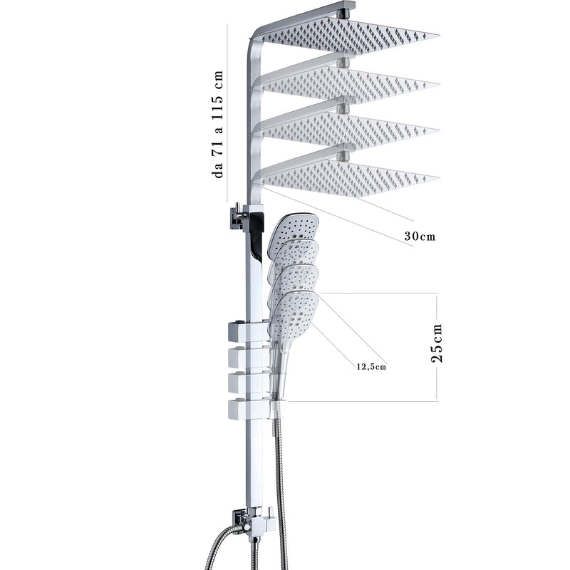 Saliscendi Asta con Soffione 25x25 cm in Acciaio Inox e Doccetta Bonussi Canadian-2