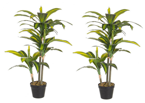 Set 2 Piante Artificiali Dracaena 88 h in Plastica con Vasi Verde acquista