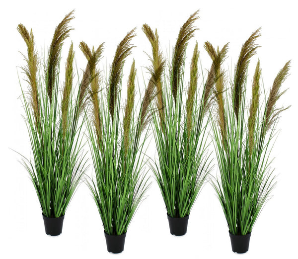 Set 4 Piante Artificiali con Vaso Ø 70x145 cm Pampas in Plastica Verde Marrone sconto