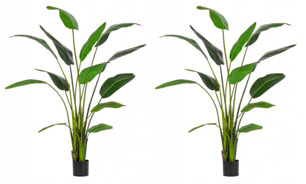 sconto Set 2 Piante Artificiali Strelitzia 120x100x235 cm in Plastica con Vasi Verde