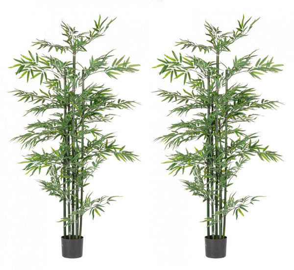 Set 2 Piante Artificiali di Bamboo Ø90x190 cm in Plastica con Vasi Verde sconto