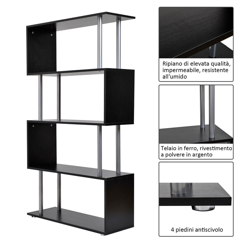 Libreria in Legno a Parete Mobili Ufficio Scaffale Nero 80x30x145 cm -5