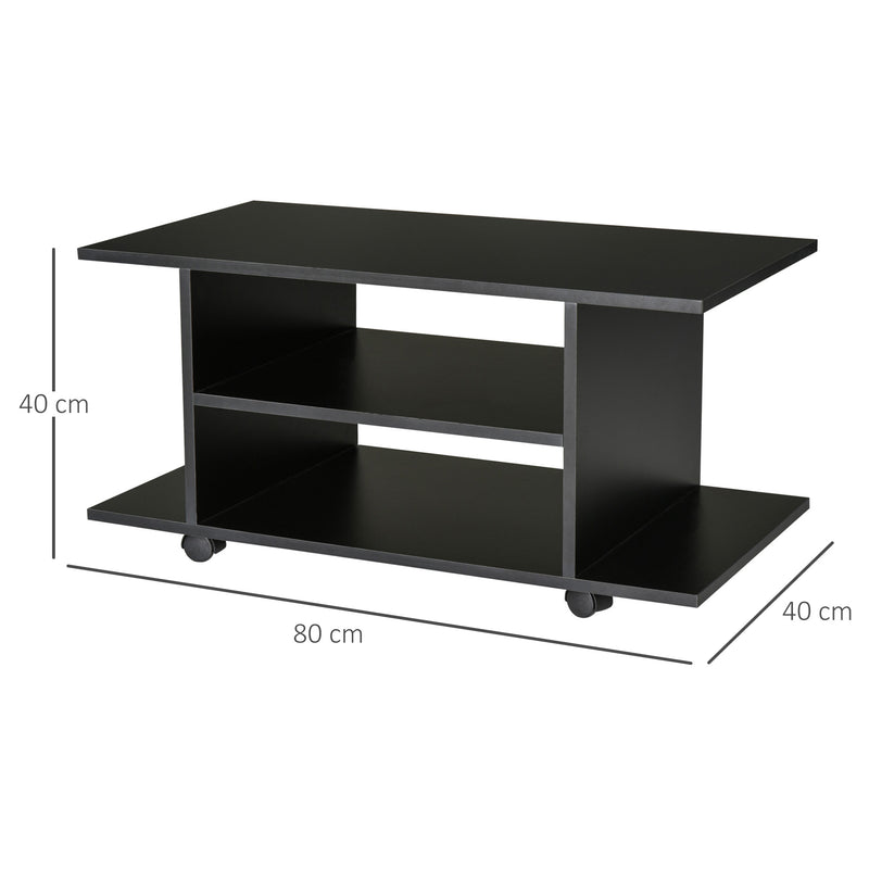 Mobile TV in Legno con Ruote Nero 40x40x80 cm -3