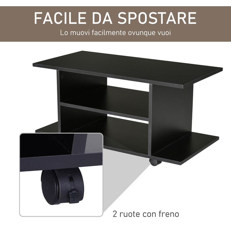 Mobile TV in Legno con Ruote Nero 40x40x80 cm -7