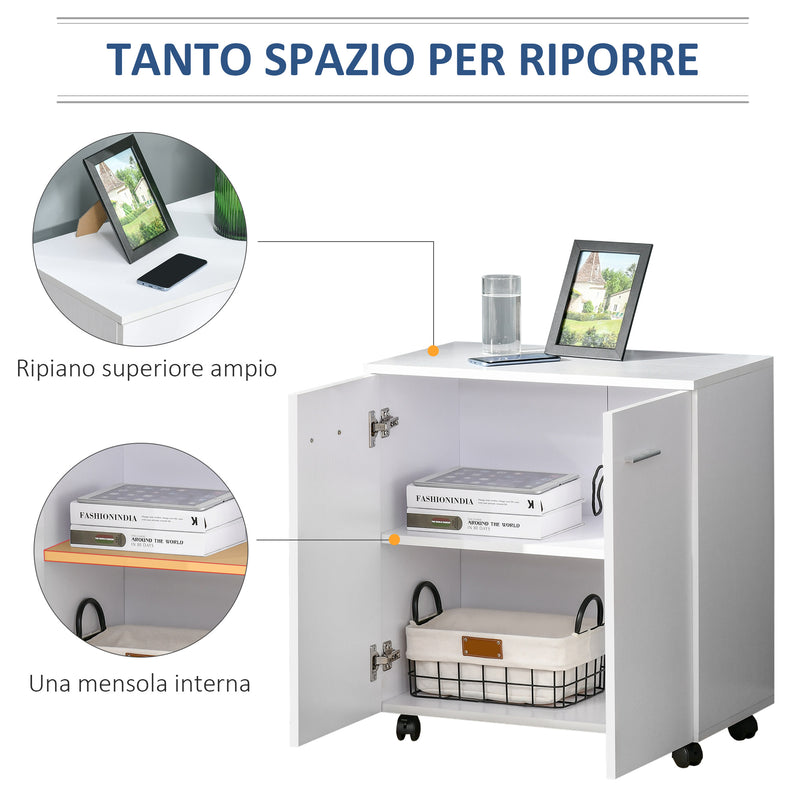 Mobile TV in legno con Ruote e 2 ante Bianco 60x35x65 cm -4