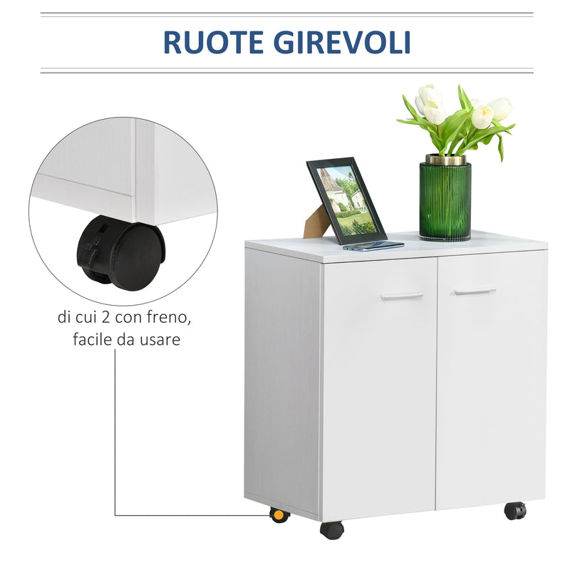 Mobile TV in legno con Ruote e 2 ante Bianco 60x35x65 cm -5