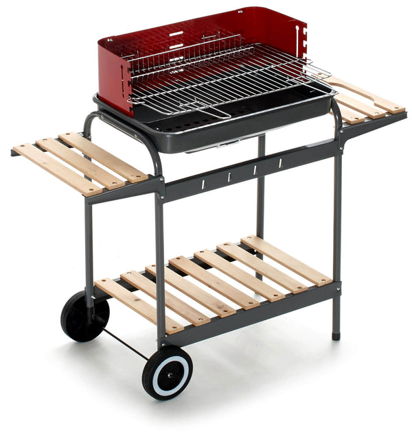 Holzkohlegrill Holzkohle 102 x 38 x 88,5 cm in schwarzem und rotem Stahl sconto