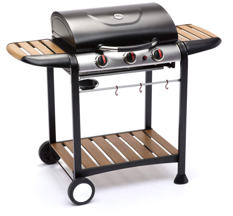 Barbecue a Gas GPL 3 Fuochi 122x57x98 cm in Acciaio Nero-1