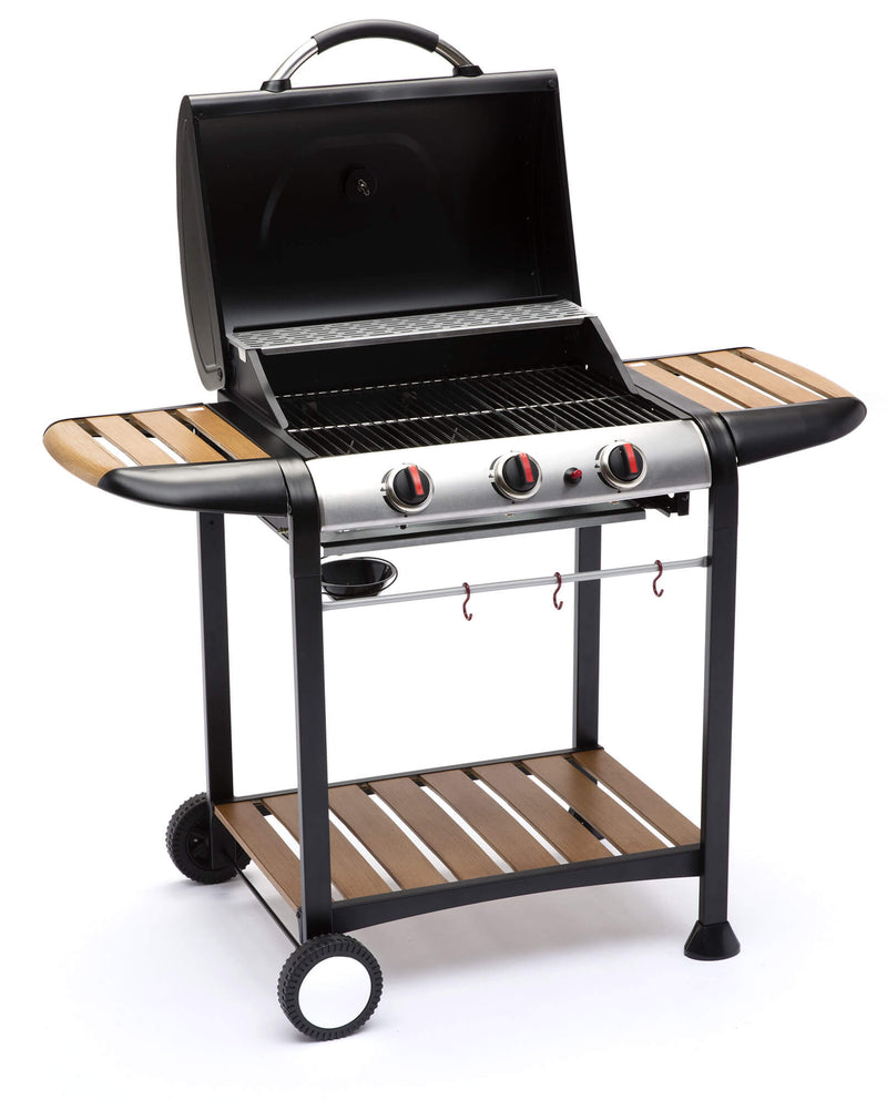 Barbecue a Gas GPL 3 Fuochi 122x57x98 cm in Acciaio Nero-2