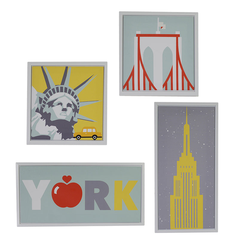 Quadro stampa new york bianco set 4 pezzi cm 30x60x2,5 + cm 30x30x2,5-1