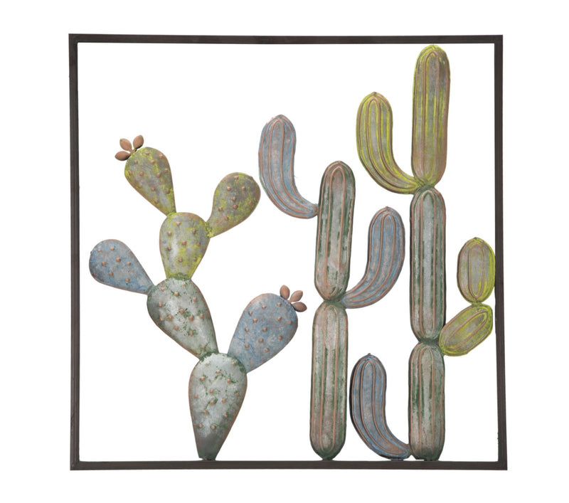 Pannello Cactus-Frame 50x1,3x50 cm in Ferro Verde e Azzurro-1