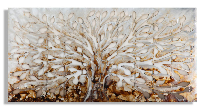 Dipinto Alluminio Albero 120x3,8x60 cm in Legno di Pino Metallo e Canvas-1