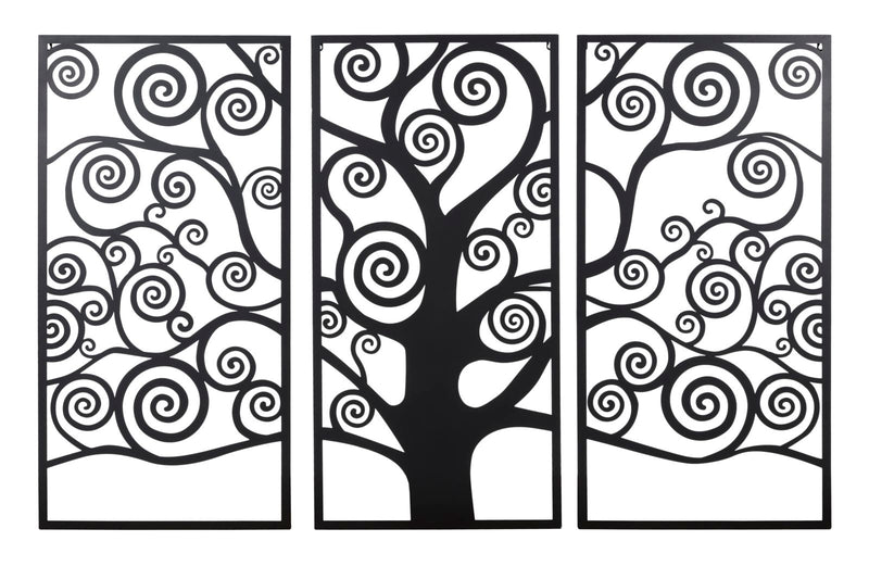 Pannello Albero della Vita Nero Set 3Pz 165x2x110 cm in Ferro Nero-1