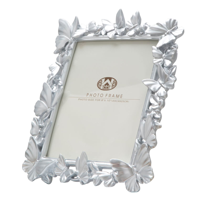 Cornice Farfalle 30x4x36 cm in Poliresina e Vetro Argento-3