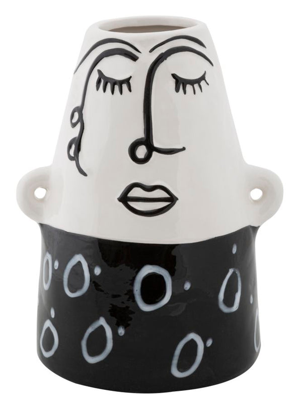 sconto Thinking Face Vase 16,2x13,3x21 cm aus schwarzem und weißem Porzellan