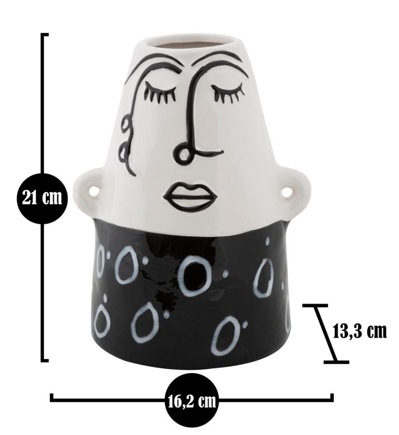 Vaso Thinking Face 16,2x13,3x21 cm in Porcellana Bianco e Nero-6