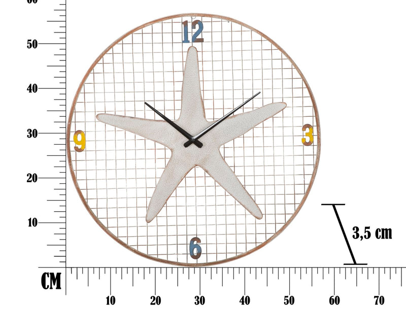 Orologio da Muro Stella Marina Ø57x3,5 cm in Ferro Bianco-9