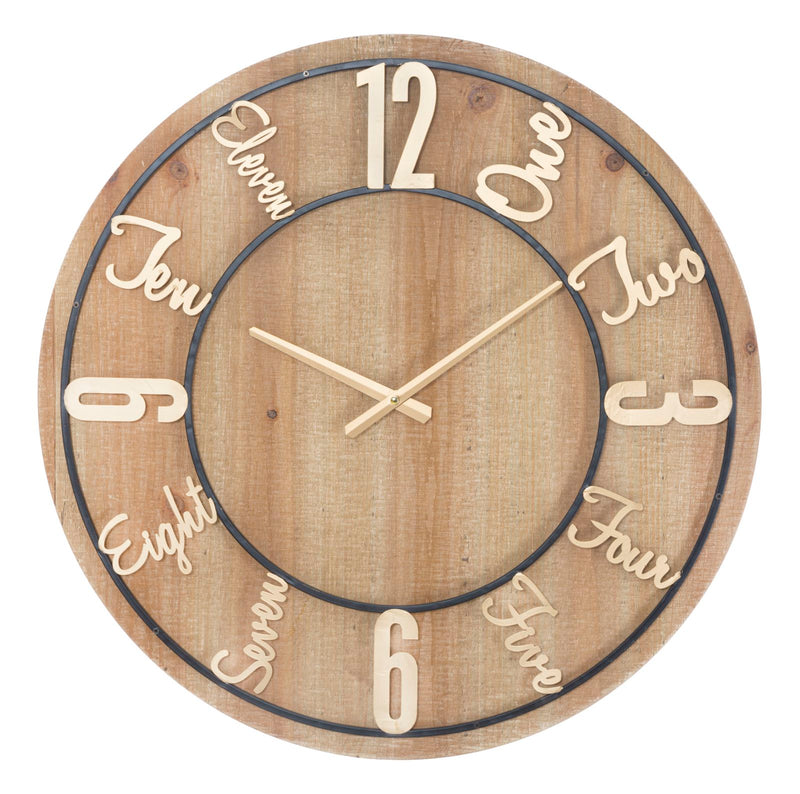 Orologio da Muro Wood Ø60x5 cm MDF e Ferro Oro e Nero-1